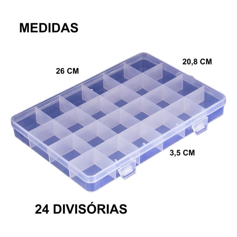 Caixa Organizadora 26 x 20cm em Plástico com 24 divisórias Para Miçangas/ Ornamentos/ Artesanato