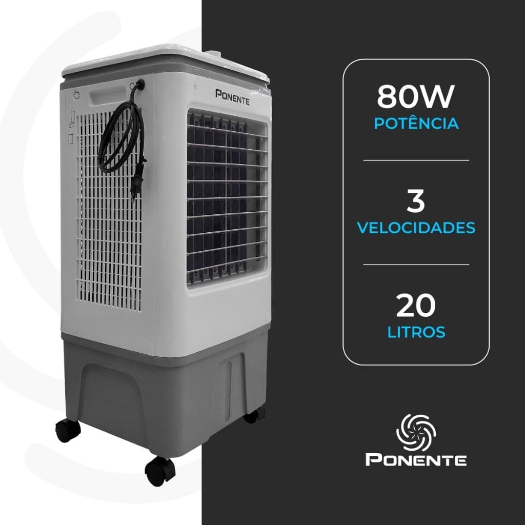 Climatizador Portátil 20L Ponente CLIP20 – Compacto, Econômico, com Rodinhas e 3 Velocidades 80W