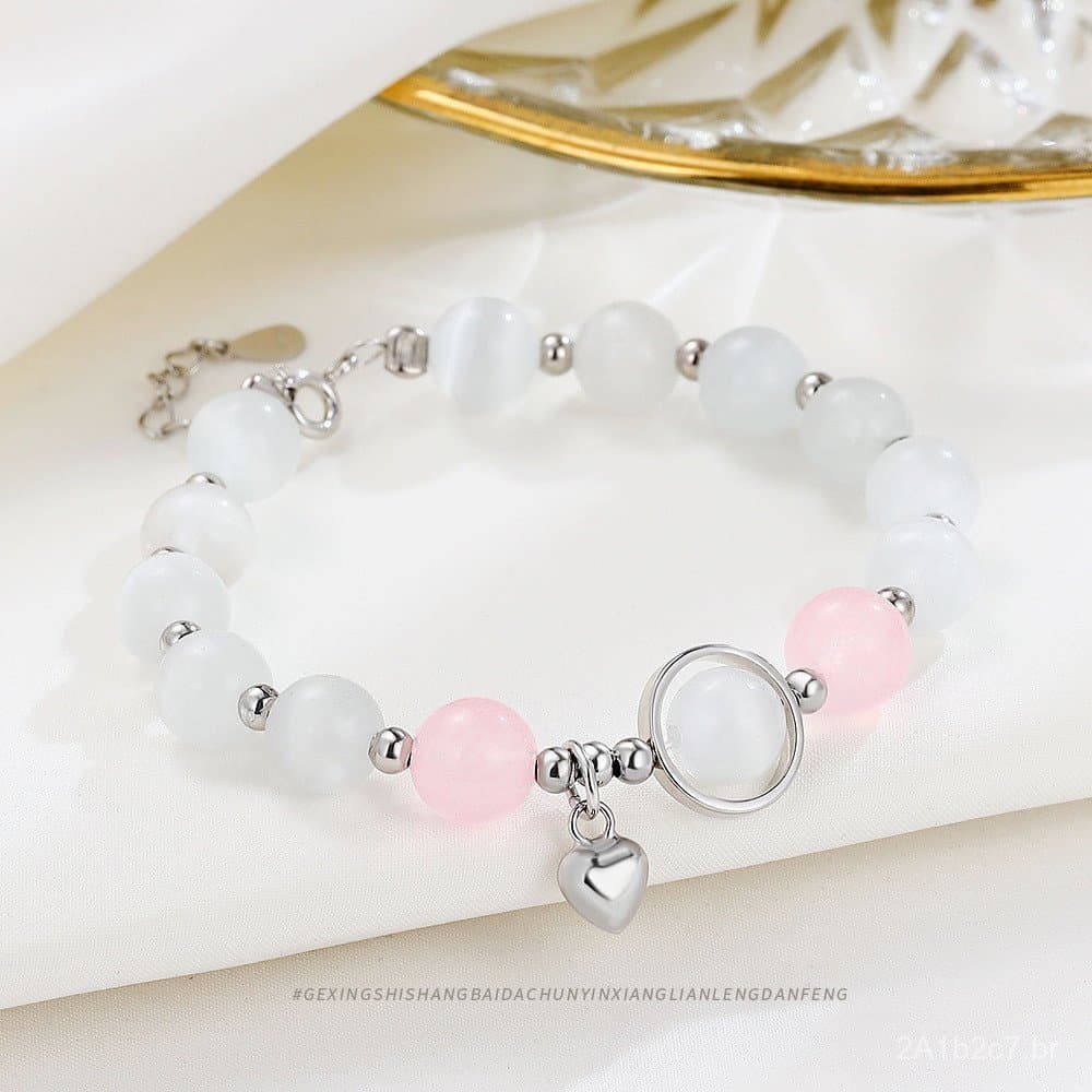 Joias únicas e elegantes: pulseira de cristal em formato de coração de prata esterlina S925, luxo discreto com toque sof
