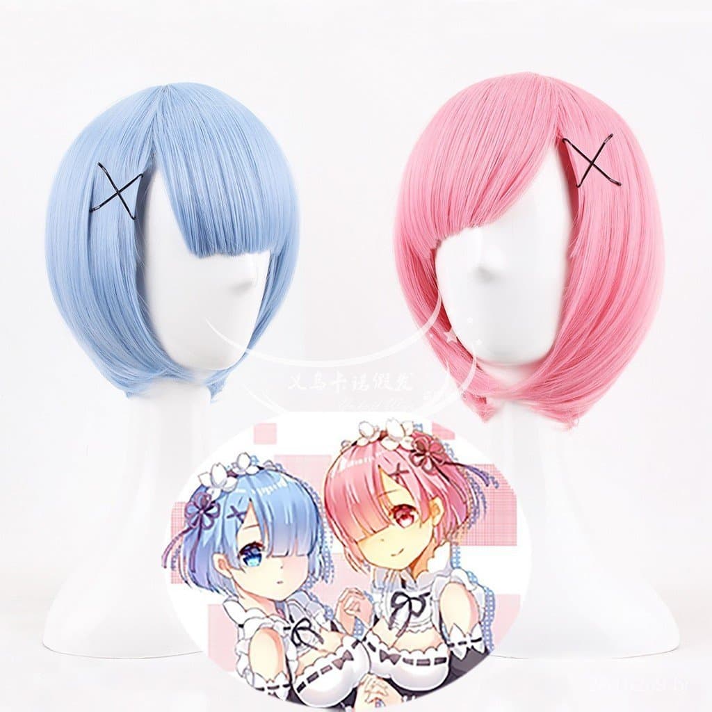Vida em um Mundo Diferente de Zero: Peruca de Cosplay Azul de Cabelo Curto da Empregada Remram