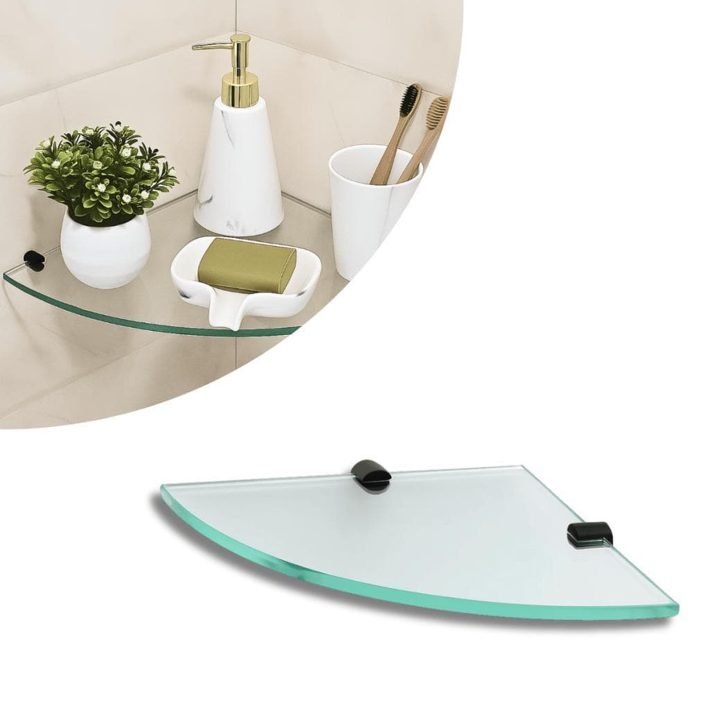 Prateleira de Vidro Porta Objetos 30cm Vidro Incolor com Fixação Dupla Preta de Parede Multiuso