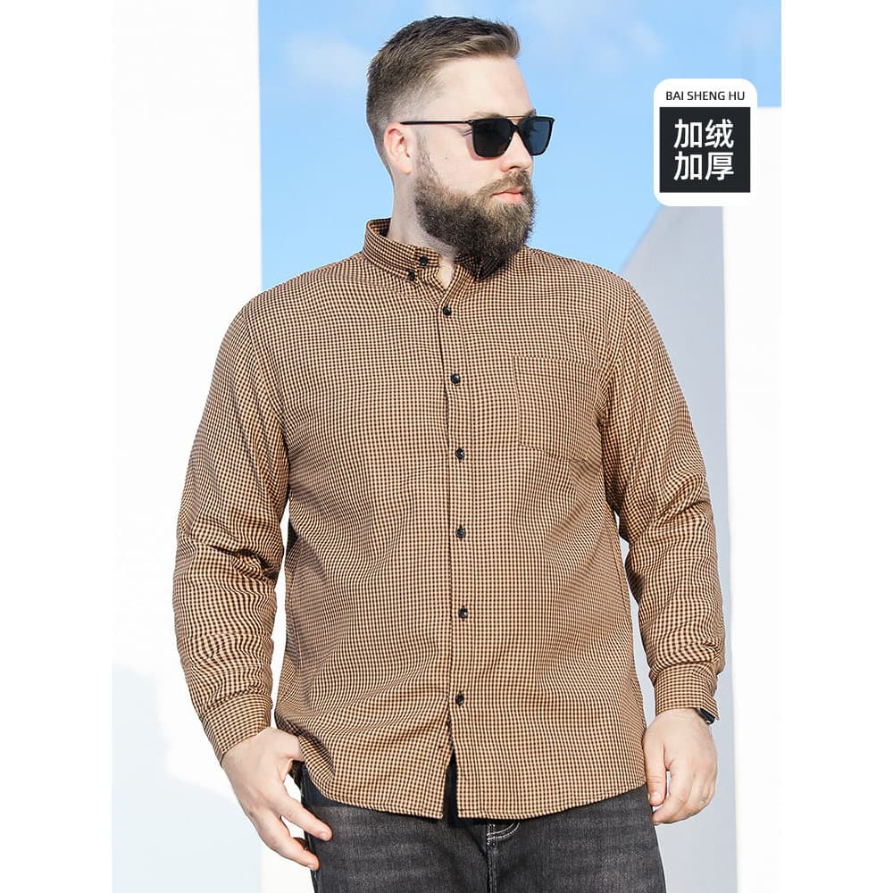Baisheng raposa plus Size roupas masculinas velo mais camisa grossa Casual lapela quente barriga grande irmão gordo mais