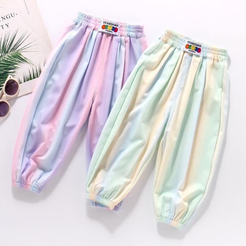 Meninas gradiente cor Mosquito calças 2023 verão novo estilo crianças All-Match calças moda meninas versão coreana Bloom