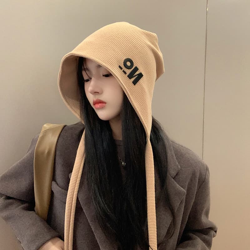 Outono inverno malha chapéu de proteção de orelha feminino cabeça grande Surround Baotou pilha chapéu inverno ao ar livr