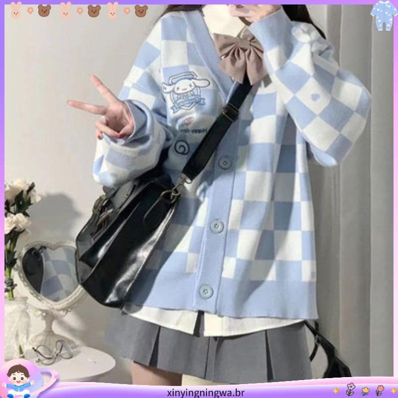 40-80KGS Meninas Cinnamoroll JK Uniforme Xadrez Suéter Jaqueta Kuromi Melody cardigan Grandes Inverno Estilo Universitár