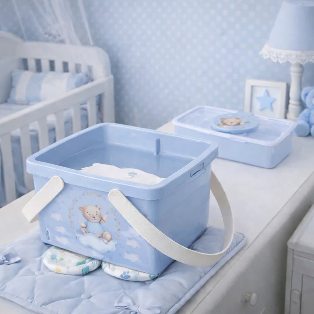 Kit Caixa de Fralda e Porta Lenço Azul Bebê Plasútil