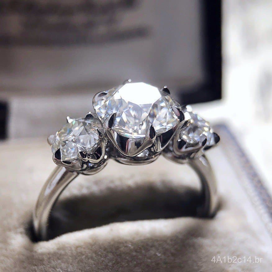 Anel Sanjie com Diamantes Completos, Estilo Europeu e Americano, Zircônia Branca, Joia de Moda Popular com Incrustação d