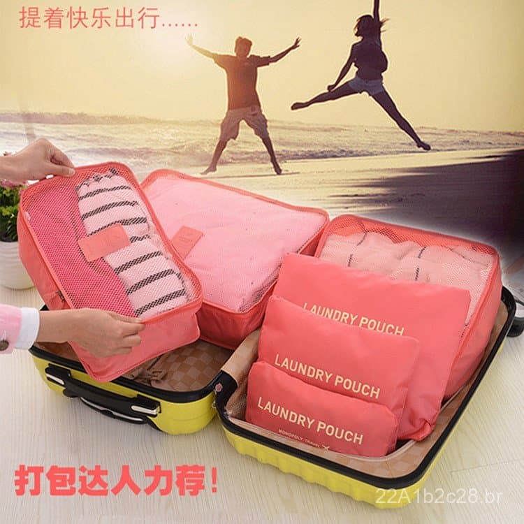 Conjunto de seis peças de bolsas de armazenamento para viagem, bolsa organizadora de roupas à prova d'água, conjunto de
