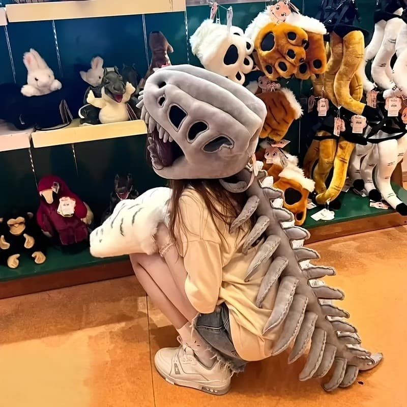Fantasia De Esqueleto De Dinossauro Realista , Faixa De Cabeça Flexível Para Coluna , Cosplay De Pelúcia Crianças