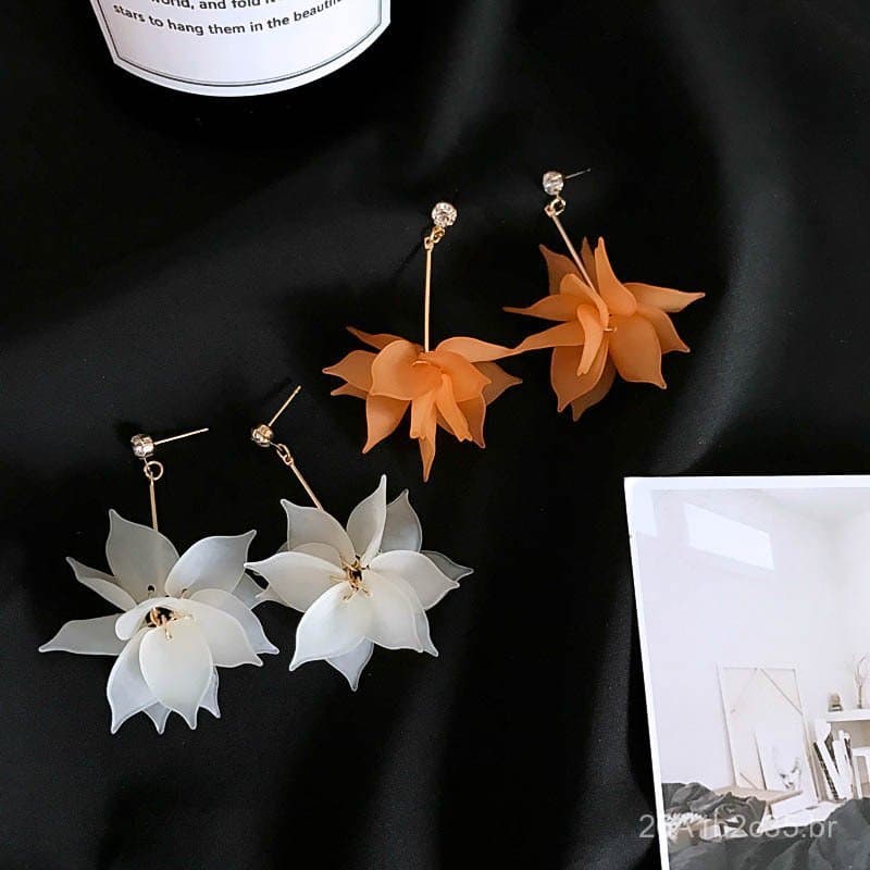 Novos brincos de pétalas coreanos, brincos de flor eterna de lótus de verão para mulheres, brincos de franjas longas, lo