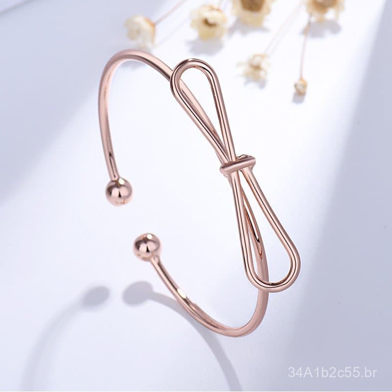 Pulseira feminina elegante e simples com laço brilhante em estilo japonês, pulseira da moda banhada a ouro rosa, venda p