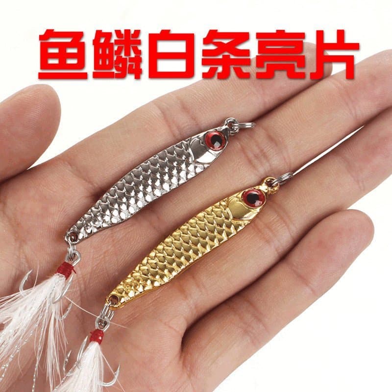 Isca artificial de atacado do fabricante, spinnerbait listrado branco com escamas de peixe e anzol com ranhura para sang