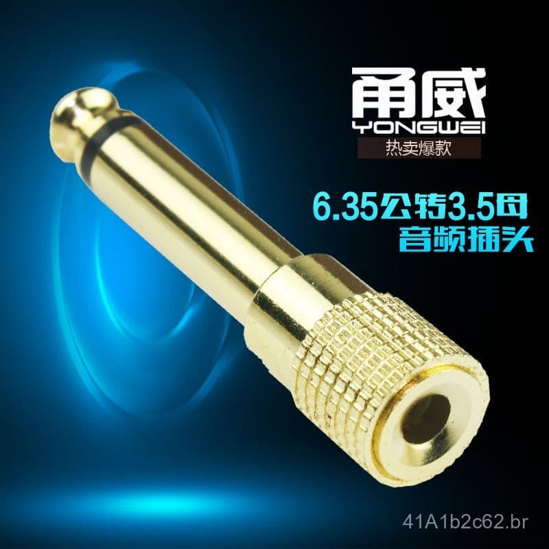Adaptador Yongwei banhado a ouro de 6,5 para 3,5, plugue de conversão de áudio mono de 6,35 macho para 3,5 fêmea.