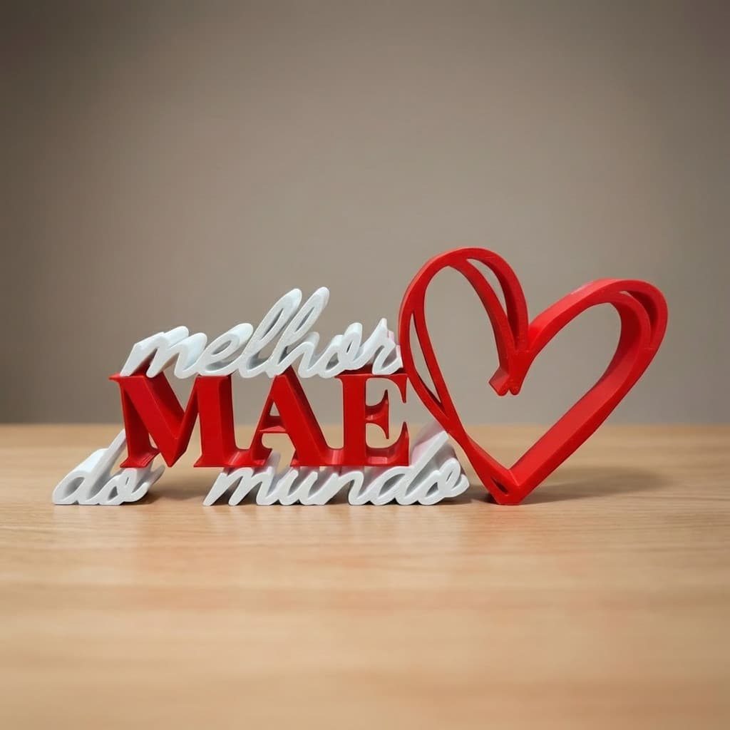Letreiro Decorativo “Melhor Mãe do Mundo” com Coração Painel para Presente Criativo Dia das Mães