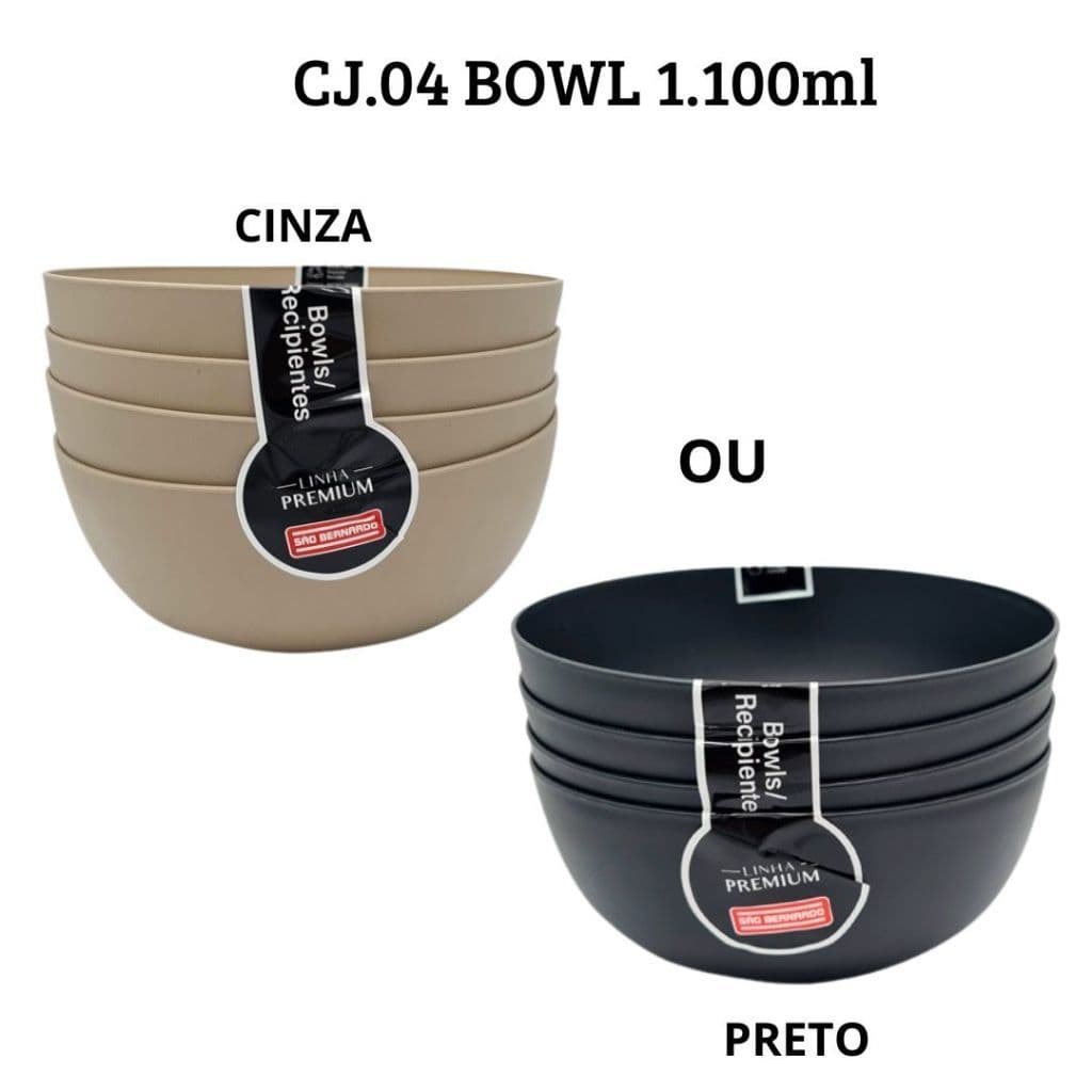 Jogo de 4un Pratos Tipo Bowl 1100ml São Bernardo Alta Qualidade Multiuso Plástico Casa Imperdível SB