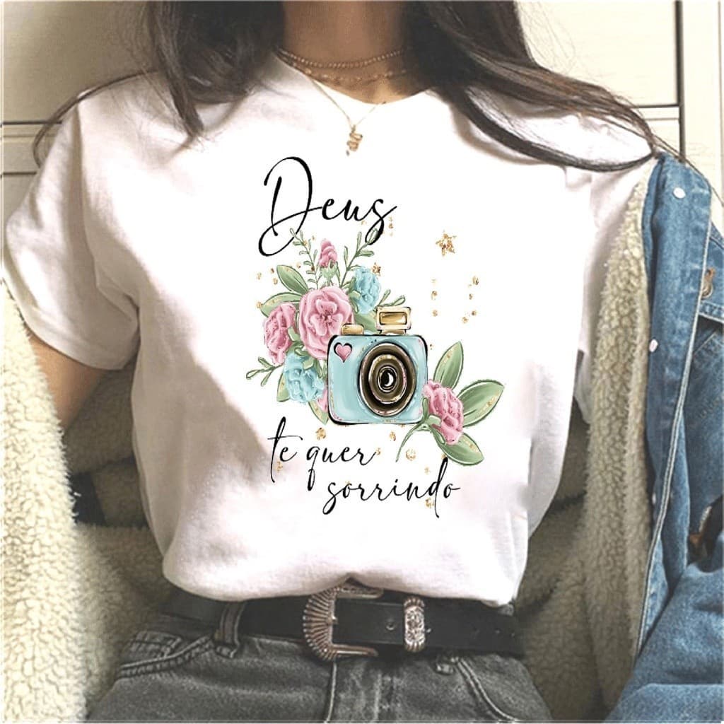 Camiseta Feminina Deus Te Quer Sorrindo 100% algodão