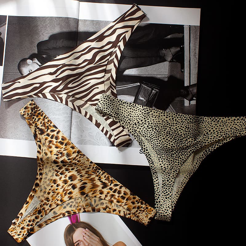 Gato casa leopardo impressão gelo seda cintura baixa Yoga Fitness esportes de uma peça invisível sem costura Briefs tang