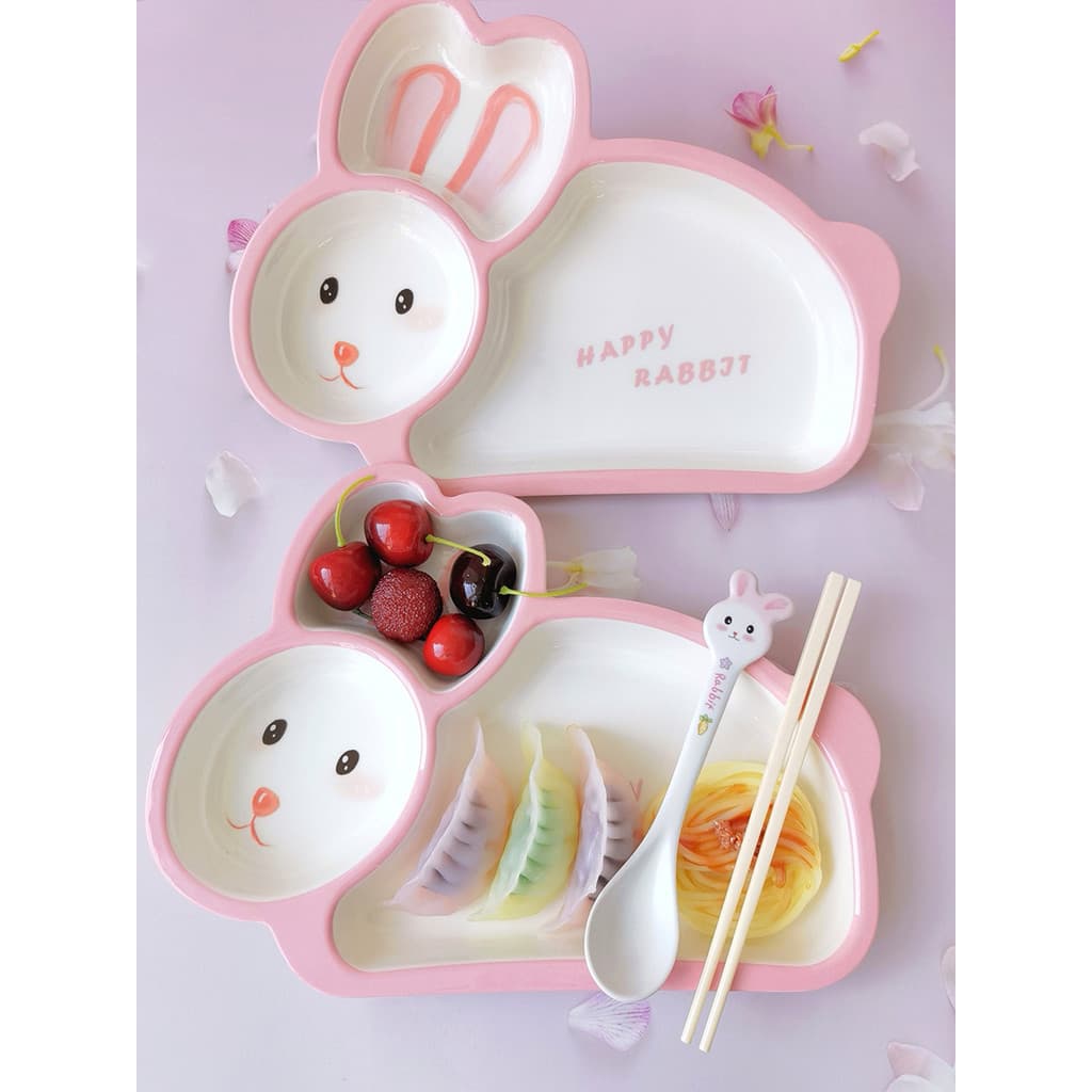 Wuhe prato de jantar infantil Grade menina grau alimentício coelho dos desenhos animados utensílios de mesa do bebê domé