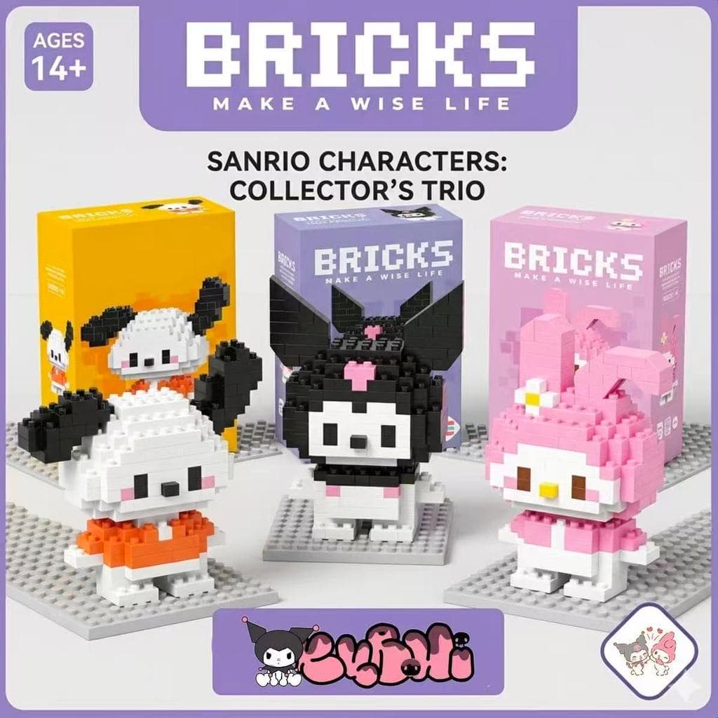 Mini Blocos Kawaii Personagens Fofos | My Melody Kuromi Pochacco-Colecionável