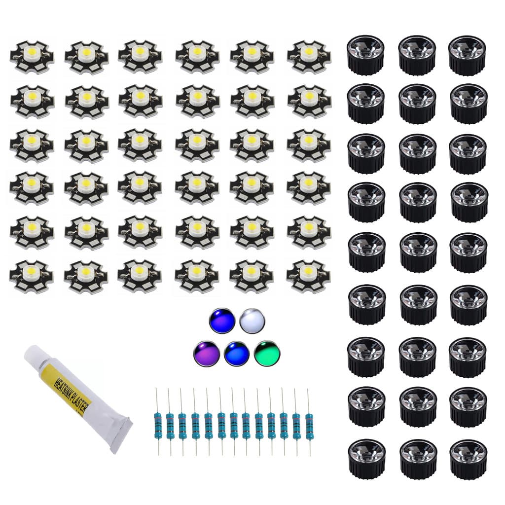 Kit LED 3W Reef 120L Espectro Azul Profundo UV Branco Frio Coral Vivo Lentes PCB Cola Resistores
