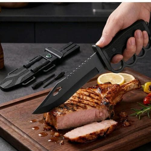 Faca para churrasco aço inox com bainha acabo trabalhado ideal para corte de carne e churrasco