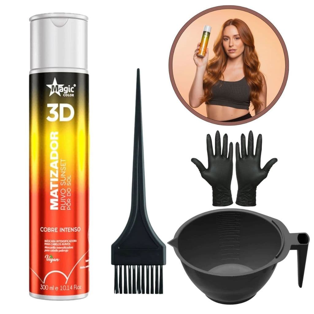 Kit Matizador Ruivo Sunset 300ml Magic Color + Cumbuca + pincel + luvas
