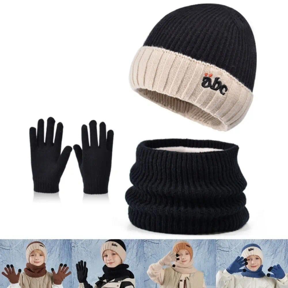 3 Pçs De Malha Crianças Chapéu Conjunto Proteção Orelhas Macio Quente Inverno Gorro Antiderrapante À Prova De Vento Cria