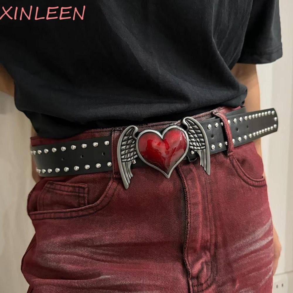 XINLEEN Coração Cintura , Y2k Goth Preto Rebite Cinto , Moda Hip-hop Luxo Punk Jeans Homens Mulheres