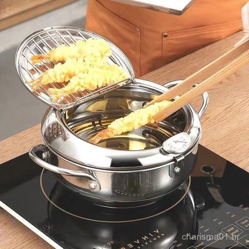Fritadeira Japonesa de Aço Inoxidável 304 com Termômetro e Tampa 20cm LGQA