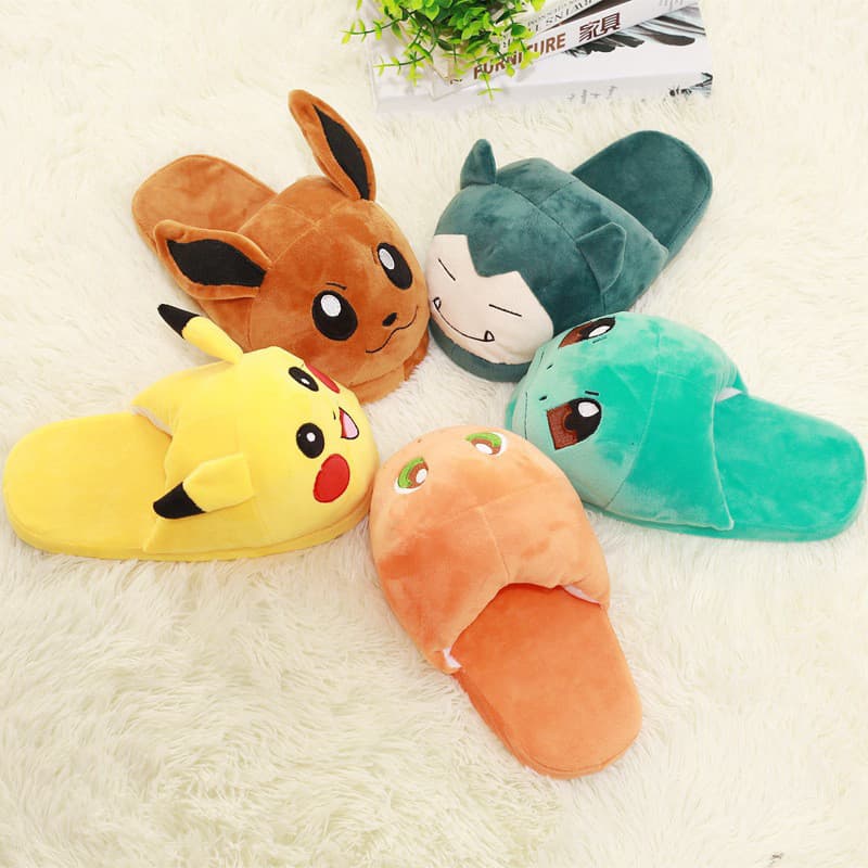 28cm Anime Pokemon Snorlax Gengar Eevee Bulbasaur Charmander Squirtle Slippers Plush Cartoon Cosplay Sapatos De Fantasia