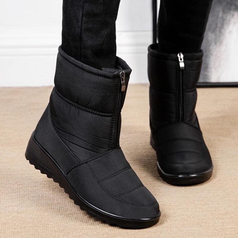 Botas de Neve Impermeáveis Femininas 2022, Quentes para o Inverno, Pelúcia, Cano Curto, Zíper Frontal, Antiderrapantes,