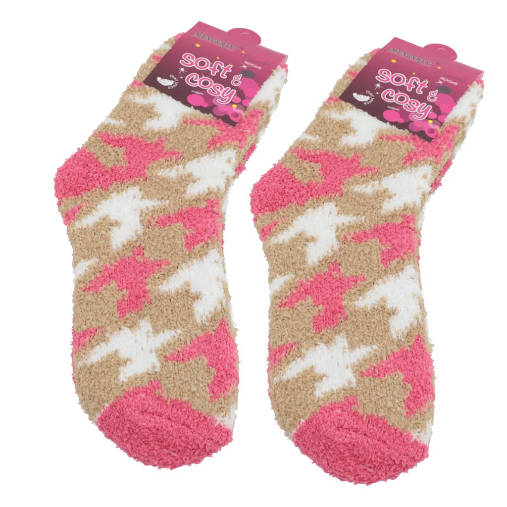 Kit 2 Pares Meia Feminina Peluda Velo Coral Cano Alto Estampada Cores Variadas Inverno