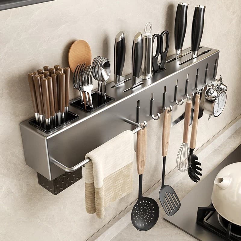 Suporte Utensílios Parede Inox 6 Ganchos Porta Talheres Colher Concha Organizador Cozinha