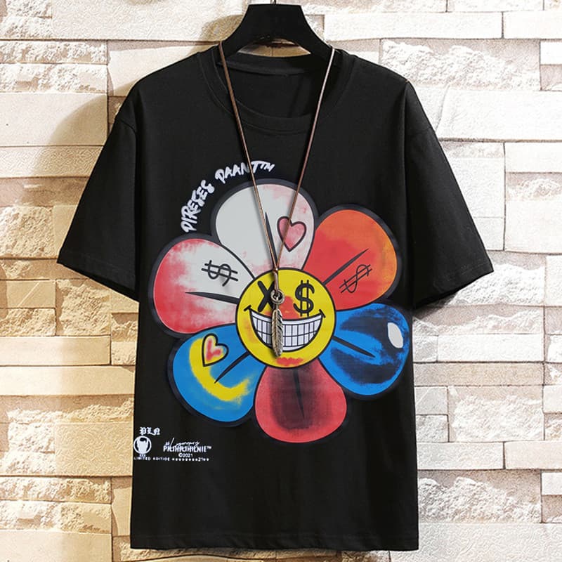 Oversized plus Size mais gordura mais estilo Hong Kong irmão gordo irmão solto verão topo Semi-manga curta corpo camiset