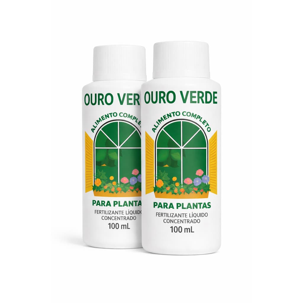 Kit 2 Ouro Verde Adubo Fertilizante 100ml Líquido  para Plantas e Flores e Jardim