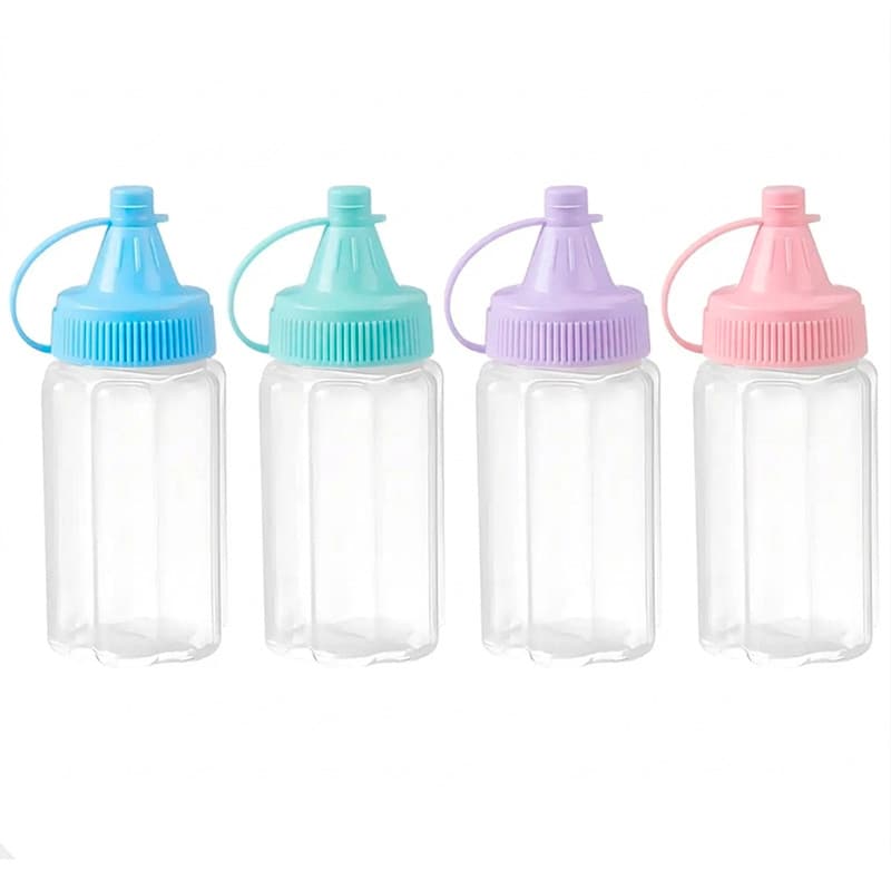 Mini bisnaga para molho com tampas coloridas 4 peças