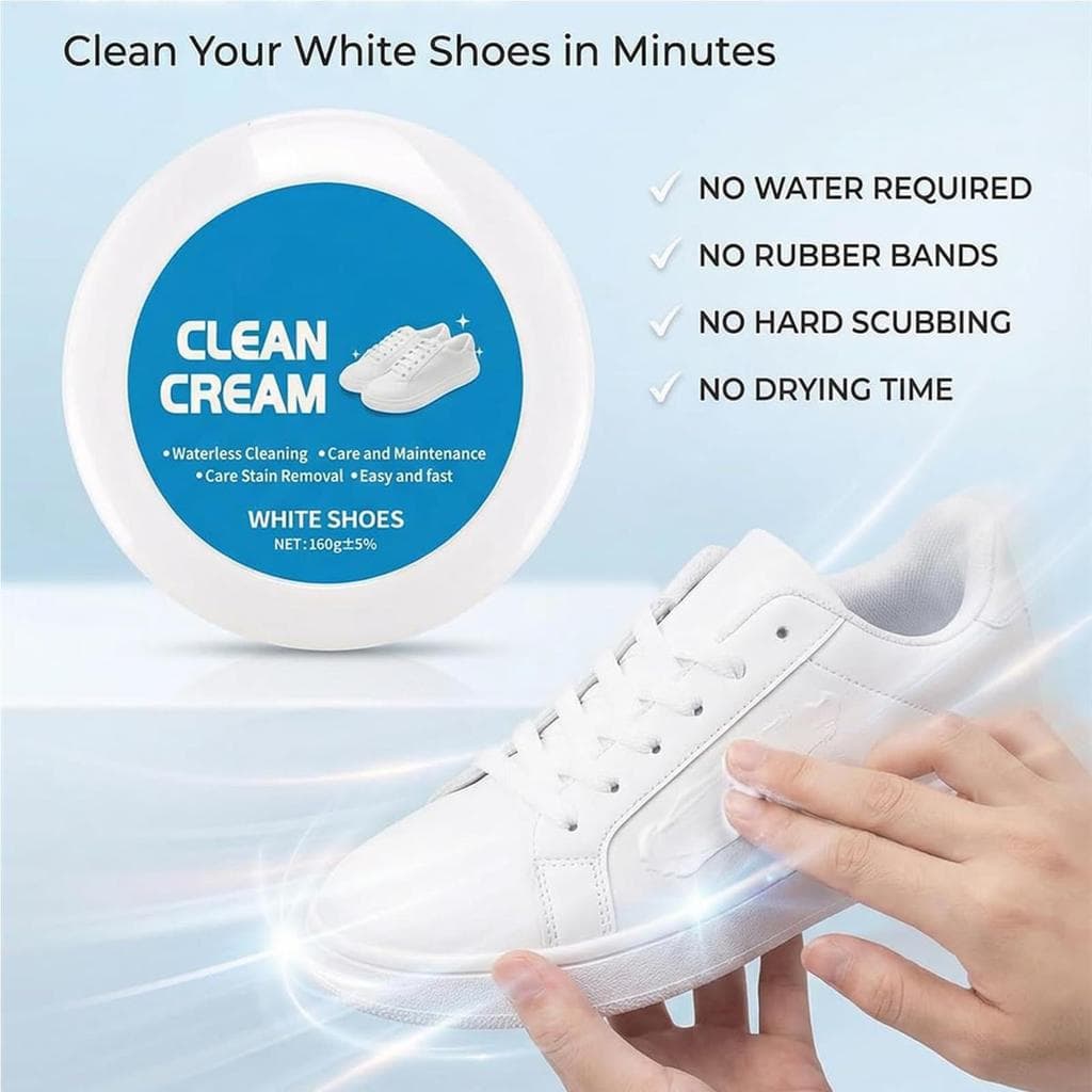 White Tennis Shoe Cleaner 160g, No Rinse Required, Gentle Multipurpose Paste, for White Canvas Shoes, Gym, Travel
