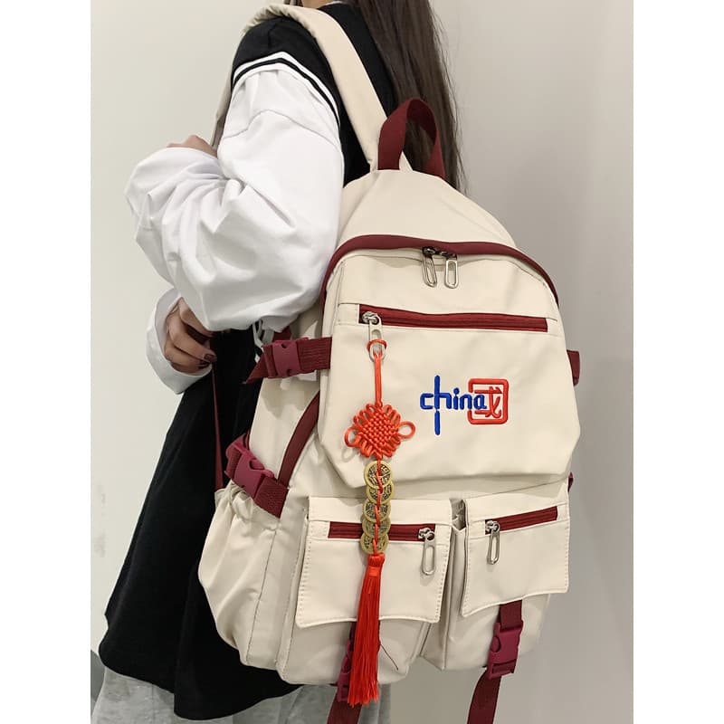Estilo chinês mochila feminina júnior estudante do ensino médio mochila nacional na moda grande capacidade high school C