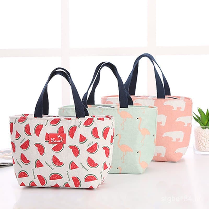 Bolsa artística de lona de algodão para almoço, bolsa térmica, bolsa de armazenamento feminina, bolsa portátil para piqu