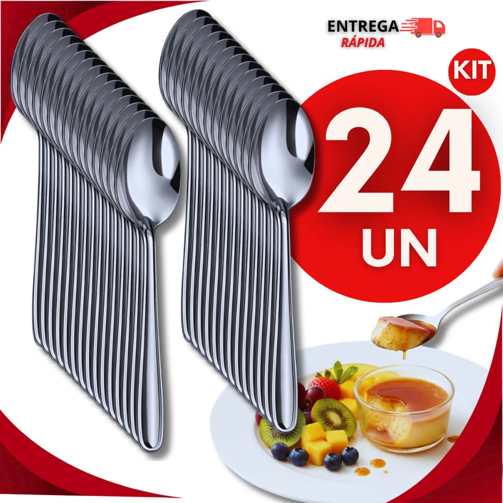 Kit 24 Colheres De Sobremesa Aço Inox Bolos Pudim Sobremesa Sorvetes Casa Cozinha Talher  Colher