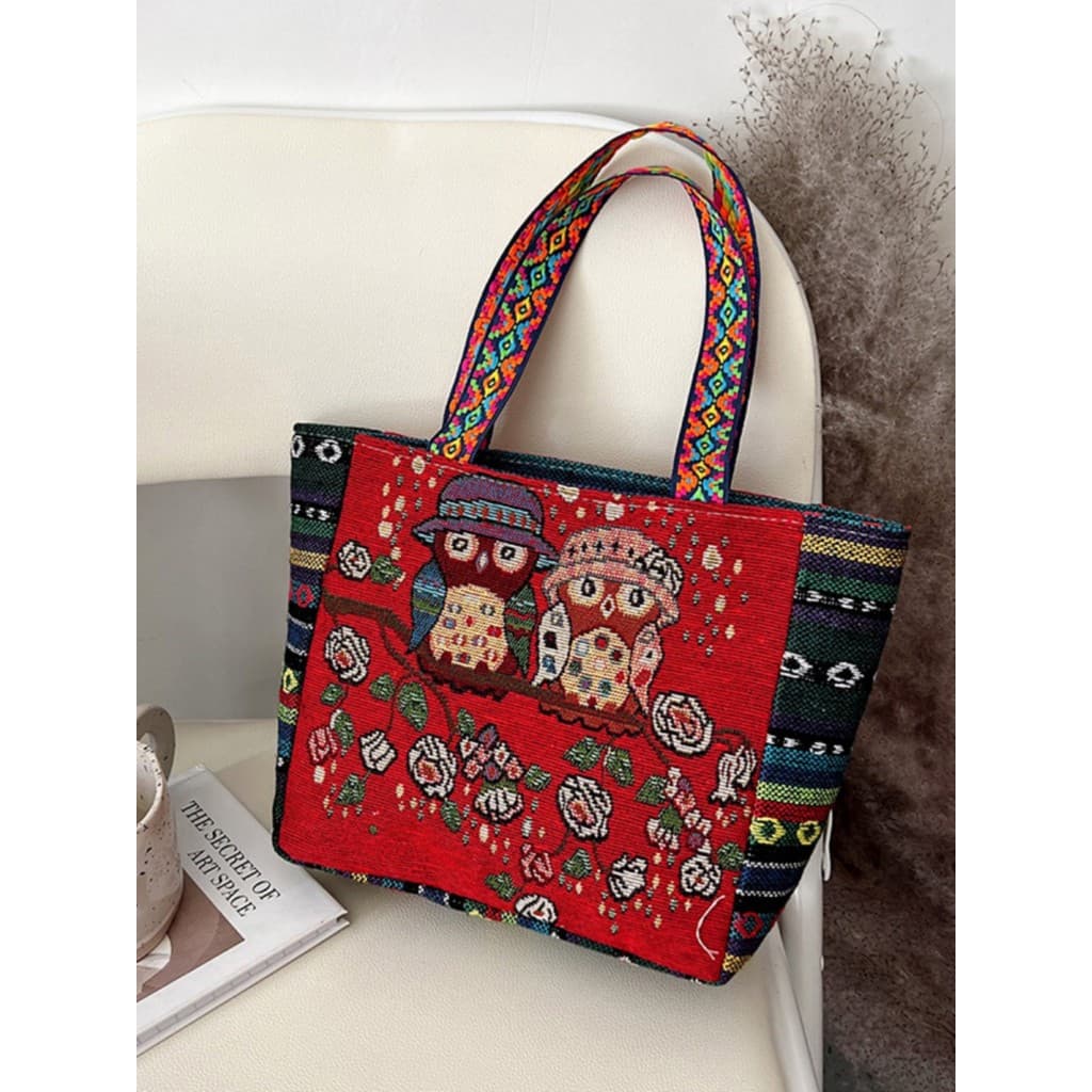 Bolsa de lona feminina luz luxo bordado bolsa Retro simples saco moda trabalho Bento saco estilo étnico saco de compras