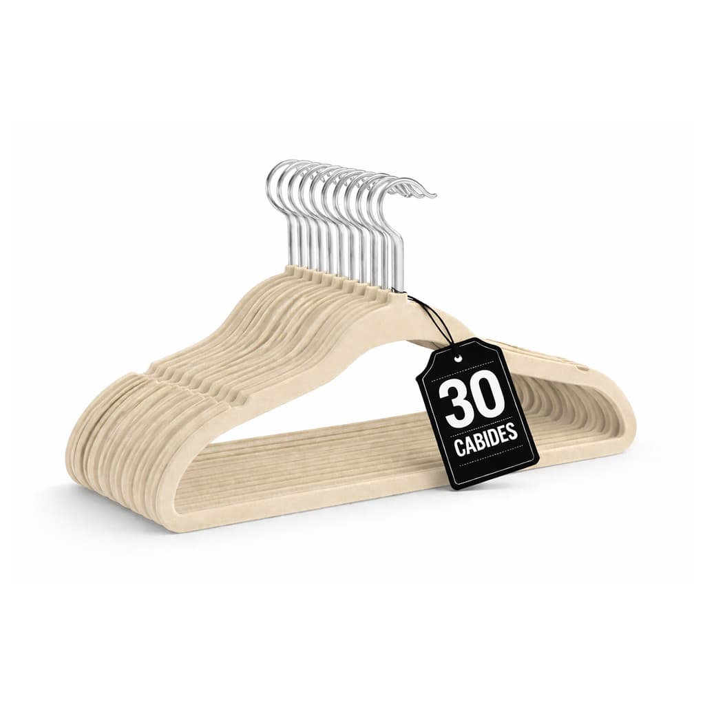 Cabides De Veludo Bege Kit 30 Unid Slim Antideslizante