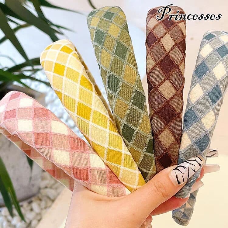 Elegante Faixa De Cabelo Xadrez Para Mulheres , Coroa Alta , Acessórios Da Moda Qualquer Ocasião