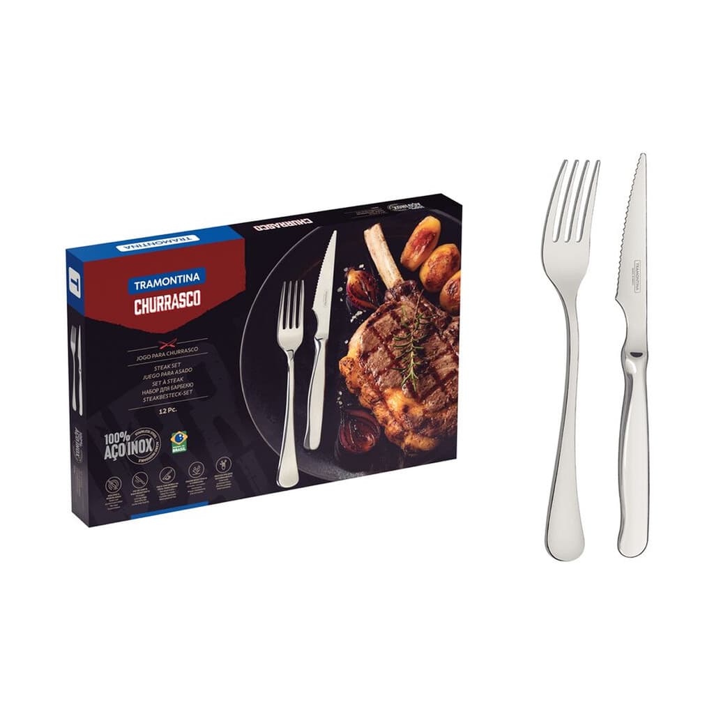 Jogo Talheres para Churrasco Tramontina Zurique Aço Inox 12 Peças