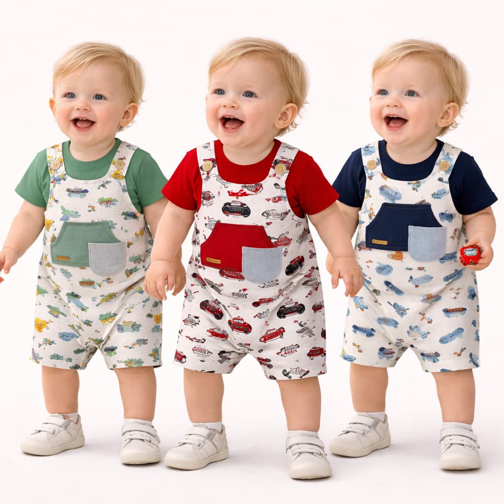 Jardineira de Bebê Menino com camiseta macacão + camiseta bebe infantil jardineira c/ bolso + bory  em linho masculino