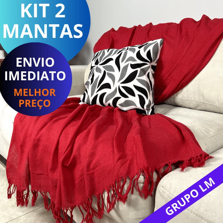 KIT 2 Mantas Para Sofá  2,10m x 1,20 m Algodão Decorativa Artesanal | Cobre Sofá e Colchão