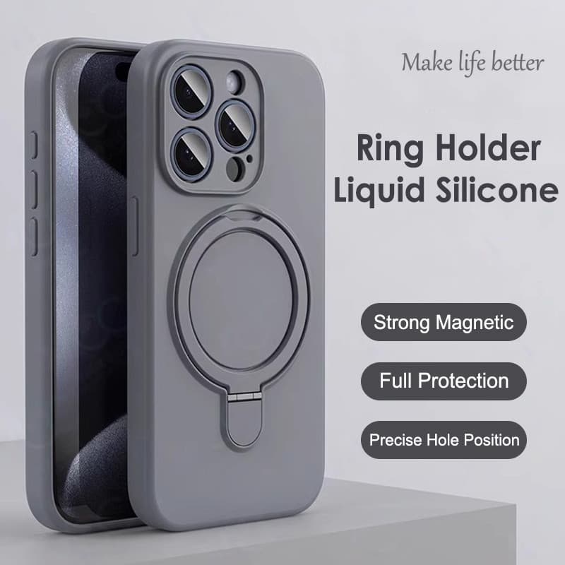 Capa De Telefone Magnética De Silicone Líquido Com Suporte De Anel De Luxo Para IPhone 16 15 14 13 12 11 Pro Max 16 Plus