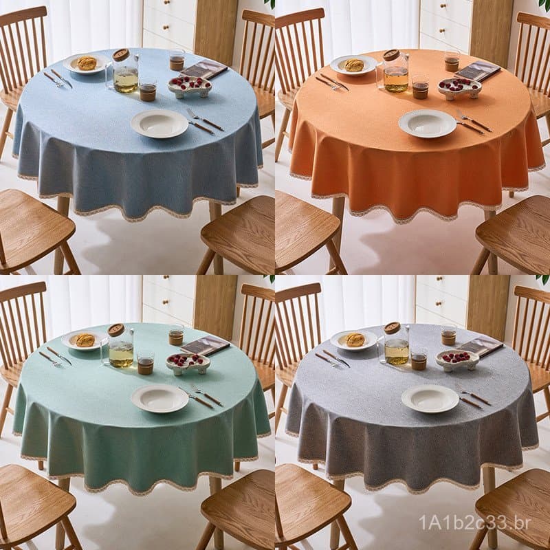 Toalha de mesa redonda imitação de algodão-linho, à prova d'água, resistente a óleo, resistente ao calor, lavável, para