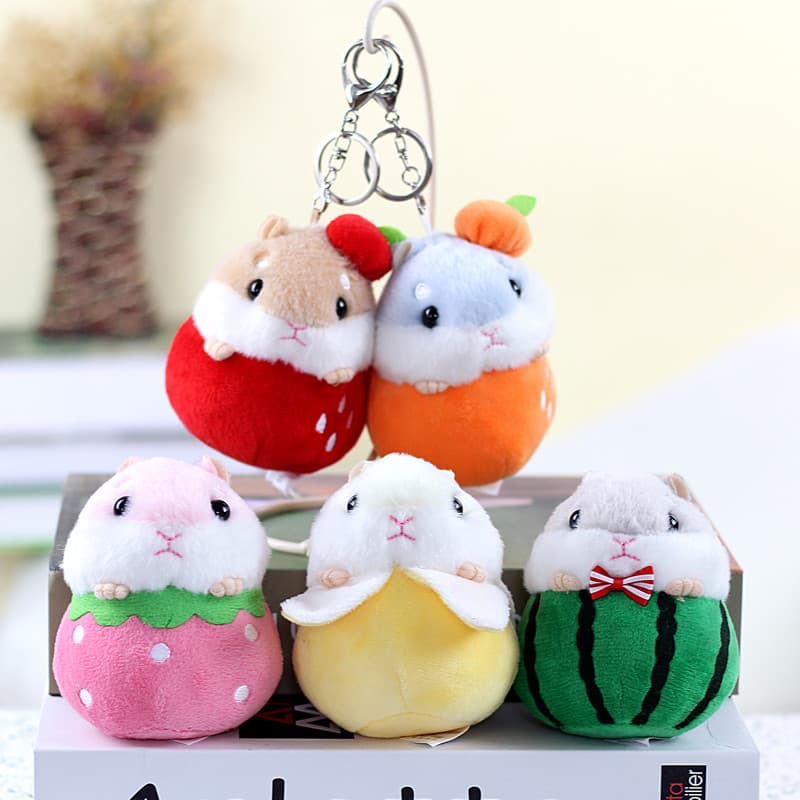 Bonito criativo fruta Hamster boneca de pelúcia chaveiro pingente crianças presente saco de escola pingente menina saco