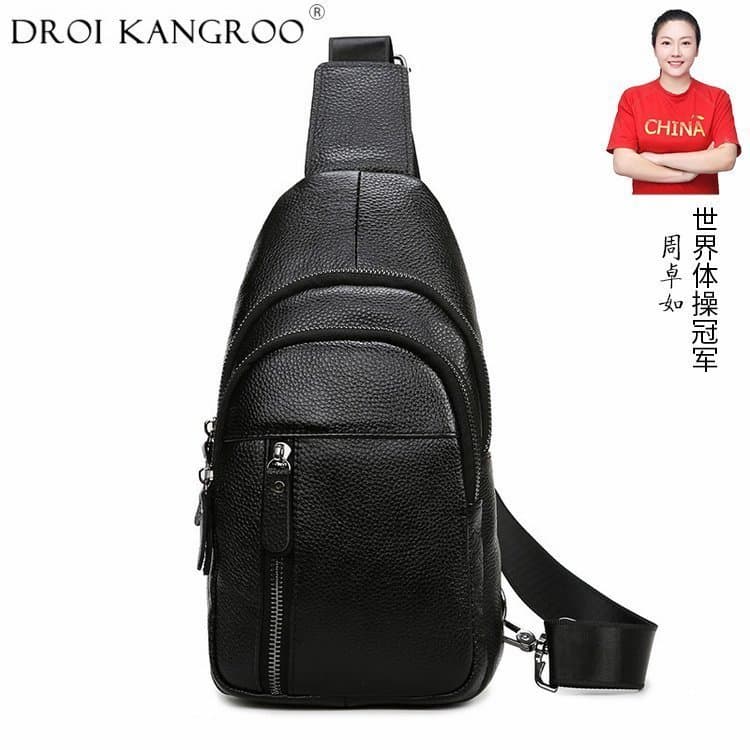 Nova bolsa casual masculina de couro genuíno, bolsa de peito, couro de primeira camada, venda por atacado diretamente da
